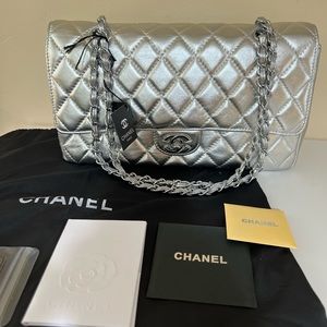 Chanel double flap metallic bag